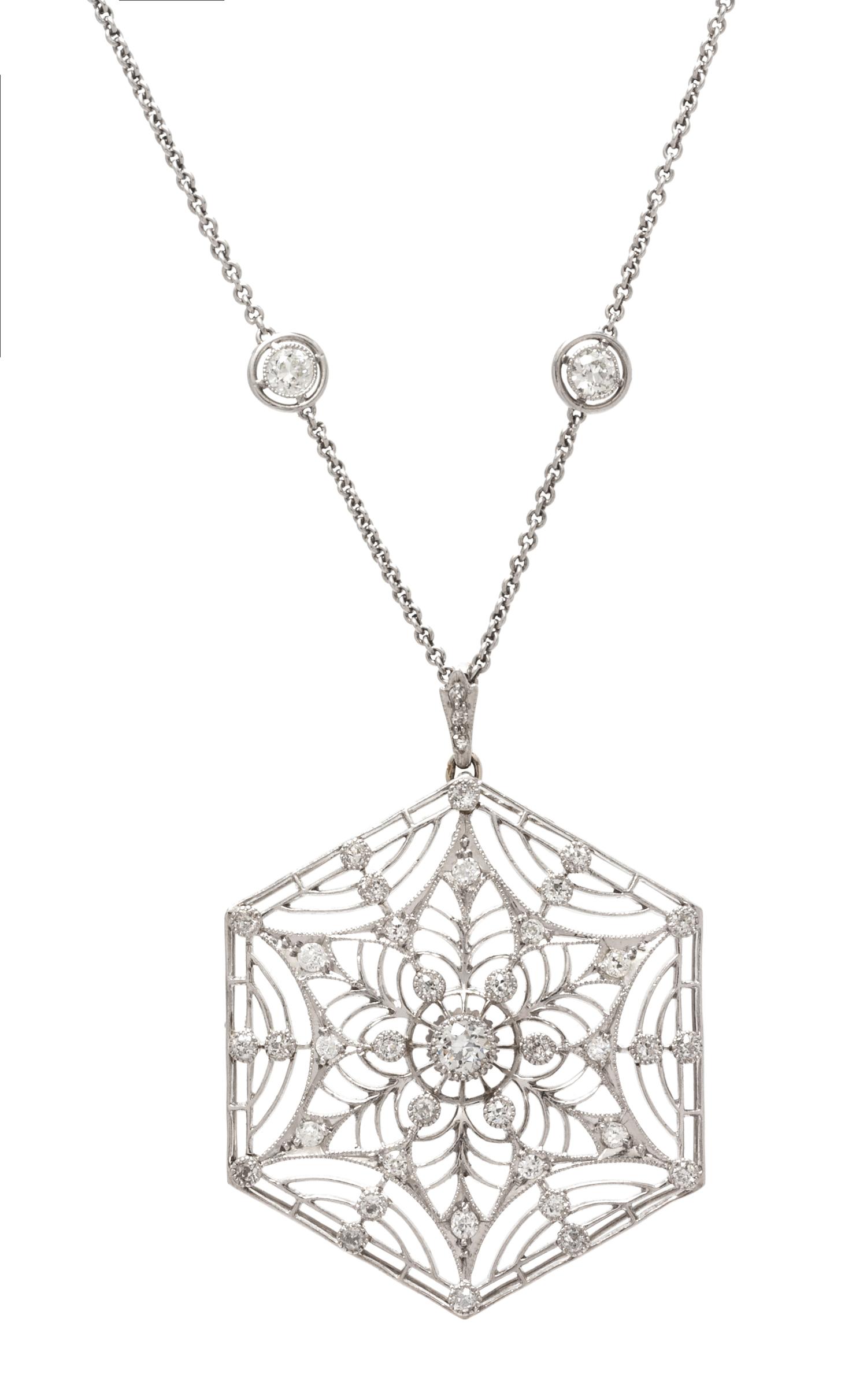 An Art Deco Platinum and Diamond Pendant Necklace, 12.90 dwts.