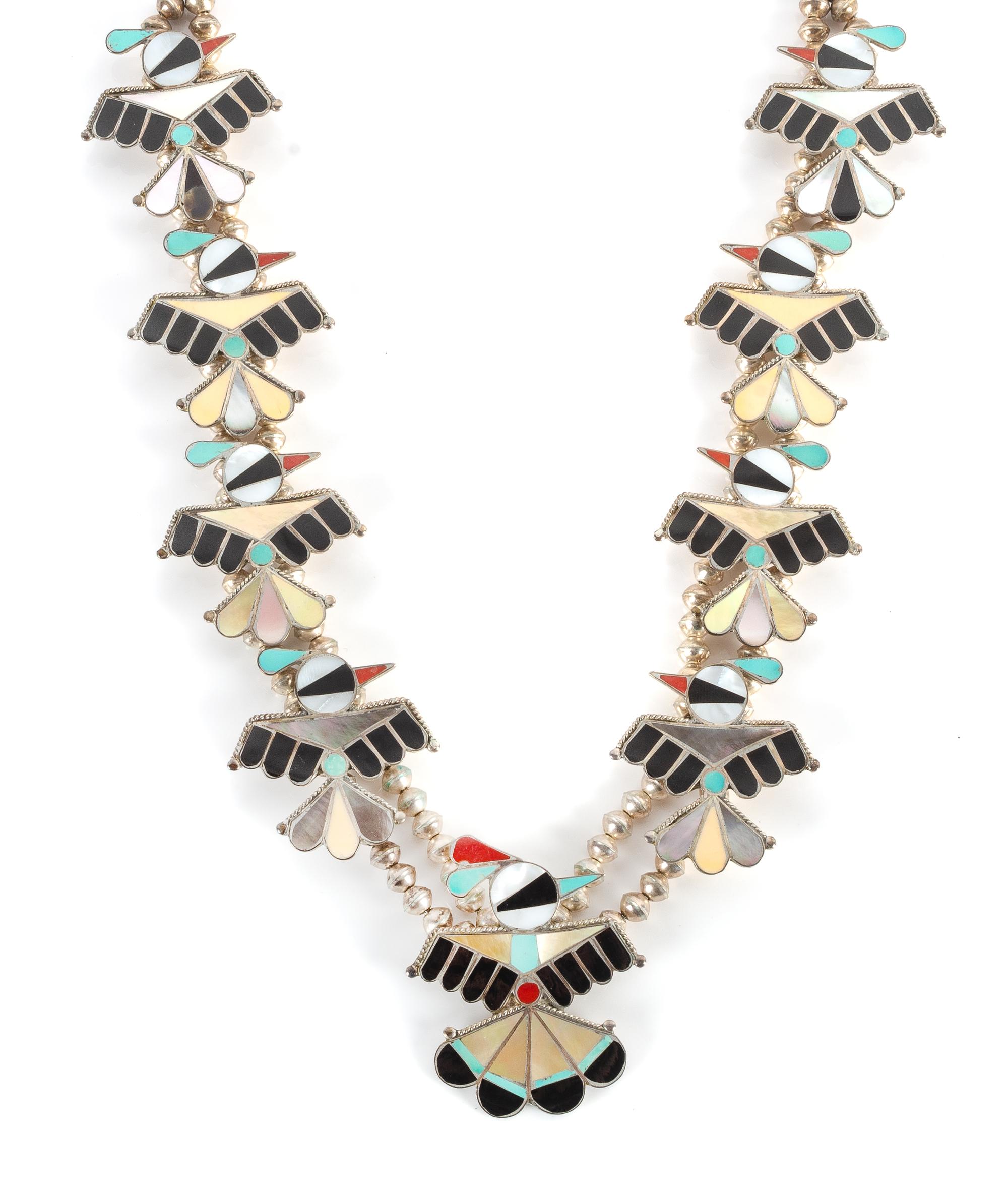 Zuni Mosiac Inlay Thunderbird Necklace Length 27 inches