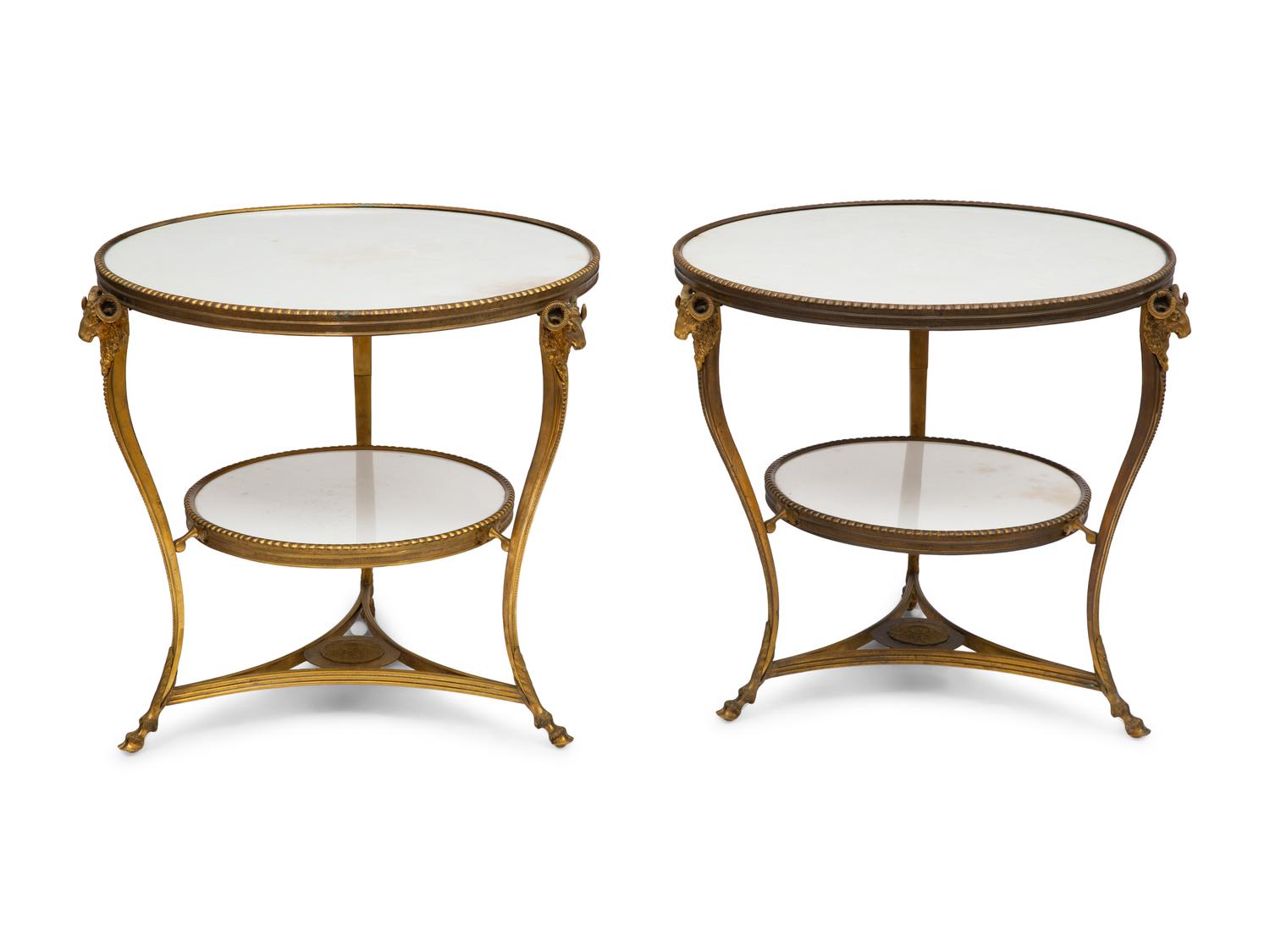 A Pair of French Gilt Bronze and Marble Guéridons