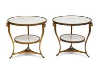 A Pair of French Gilt Bronze and Marble Guéridons