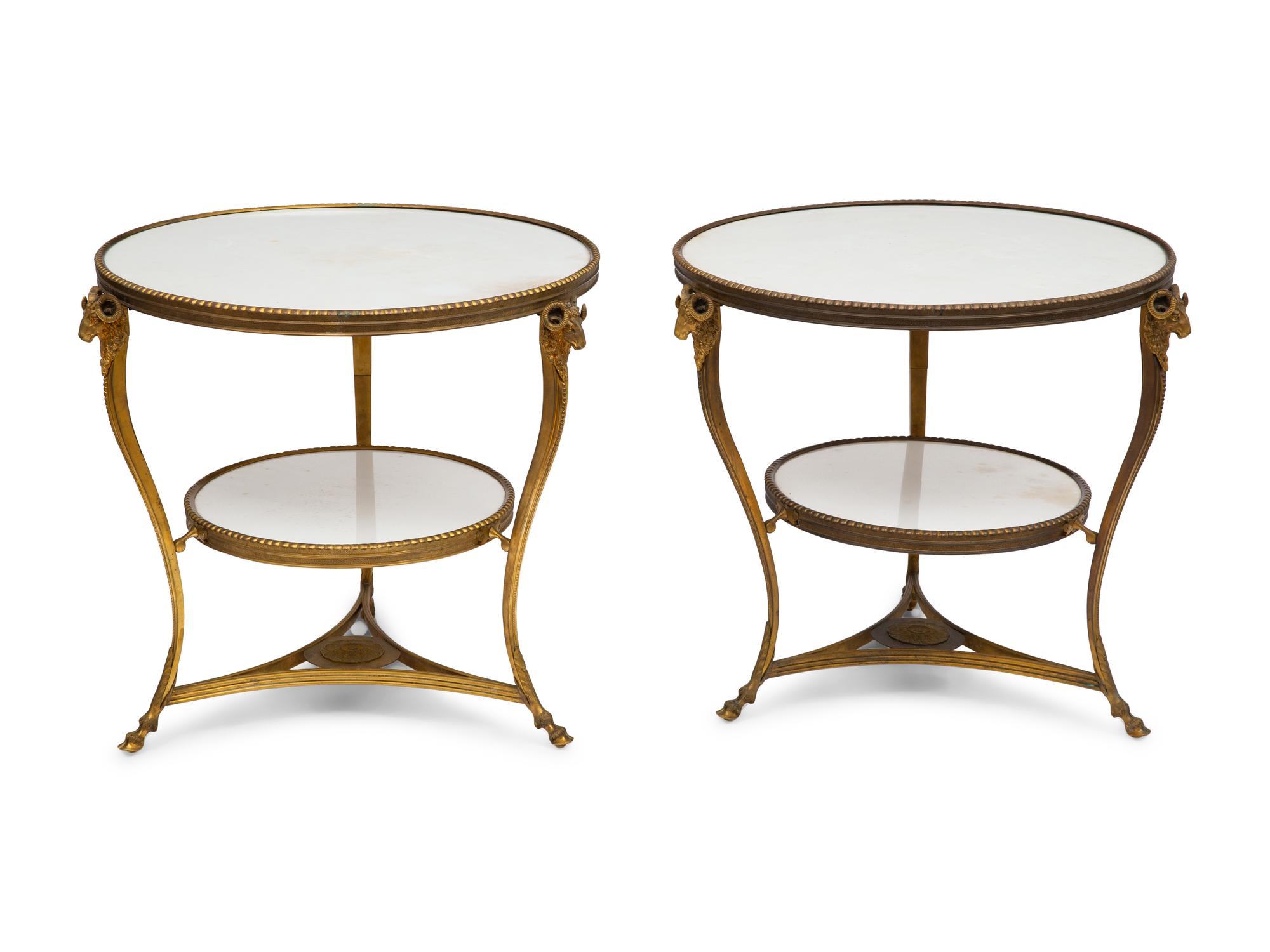 A Pair of French Gilt Bronze and Marble Guéridons