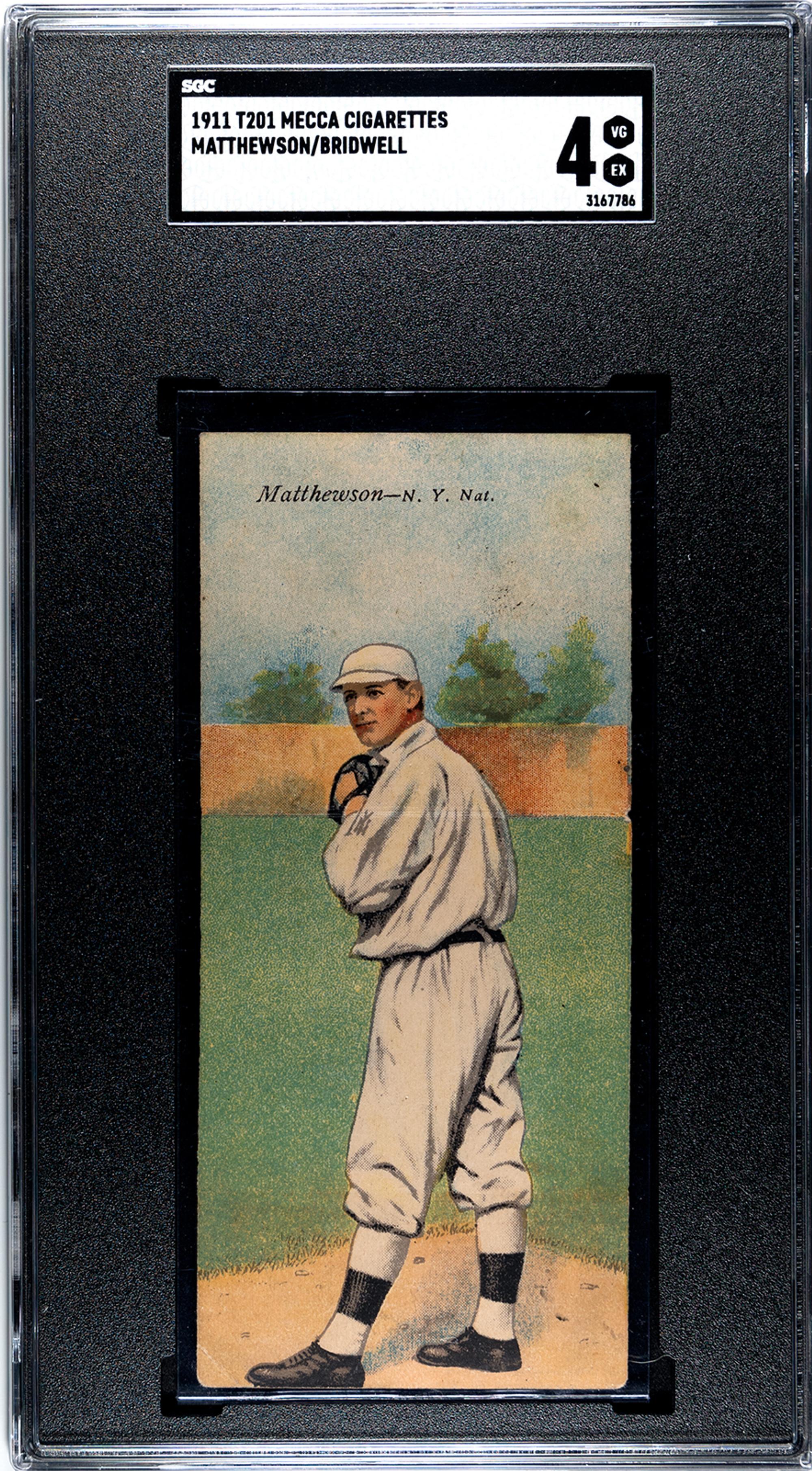 A 1911 Mecca Cigarettes T201 Christy Mathewson Double Folder Baseball Card (SGC 4 VG/EX)