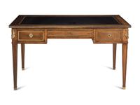 A Louis XVI Style Gilt Bronze Mounted Mahogany Bureau Plat