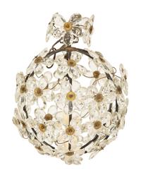 A Small Globe-Form Glass and Metal Chandelier with Floral Design