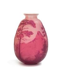 Bucherer, , a cameo glass vase, of flattened ovoid form with flared mouth, decorated with a continuous mountain landscape