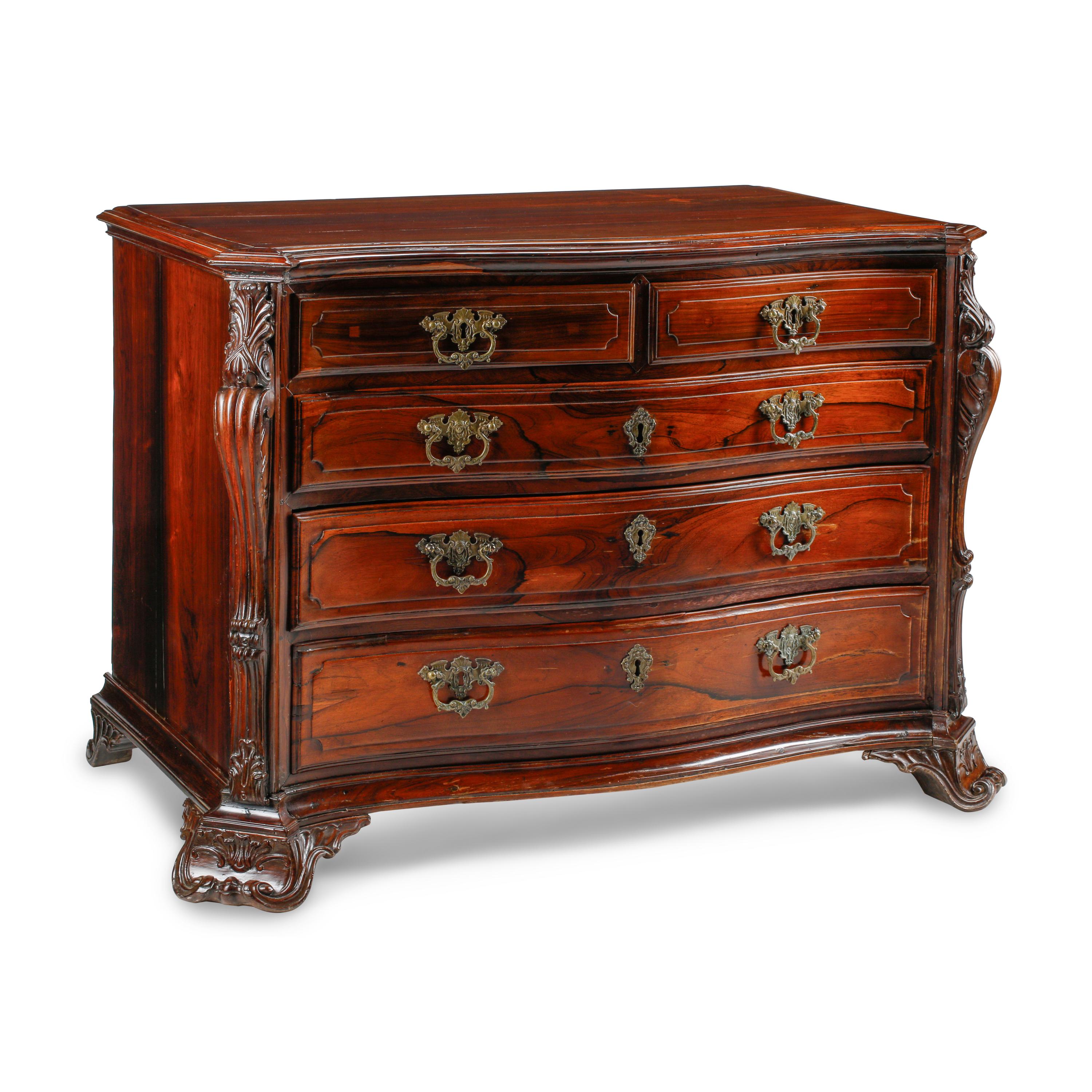 A Portuguese Carved Rosewood Chest of Drawers