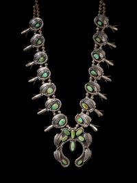 Navajo Silver and Turquoise Squash Blossom Necklace
