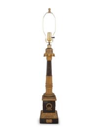 An Empire Gilt and Patinated Bronze Oil Lamp Converted to Electricity