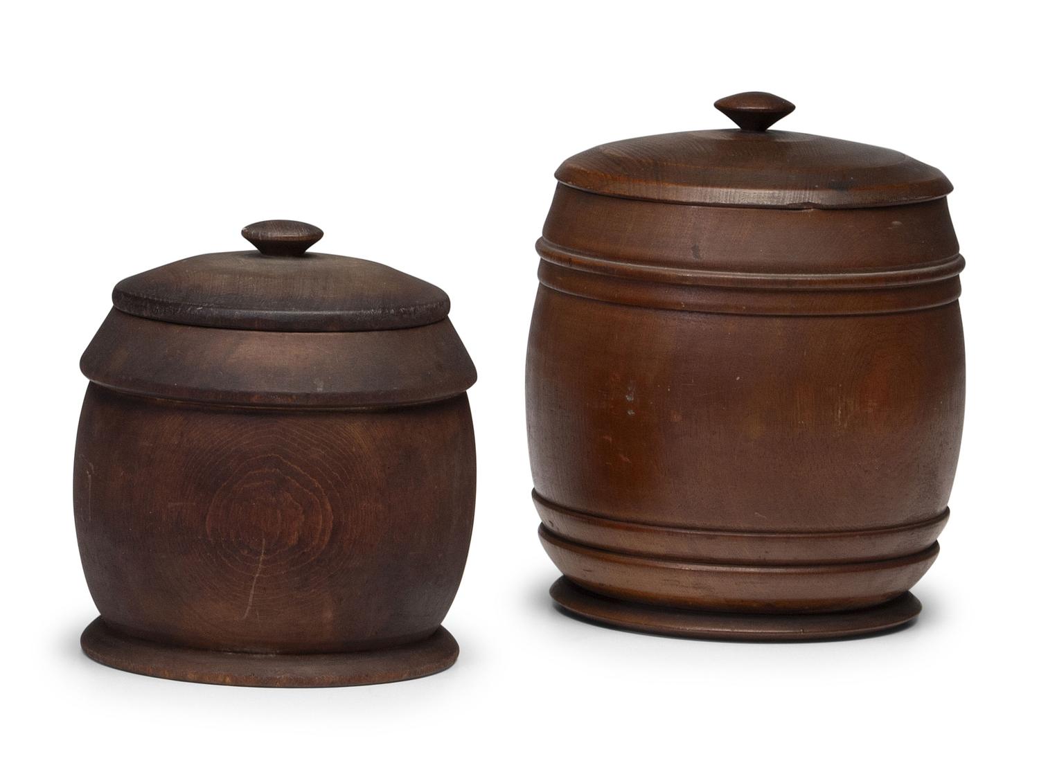 Two Treenware Lidded Jars