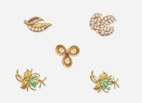 An Assortment of Yellow Gold and Gemstone Brooches