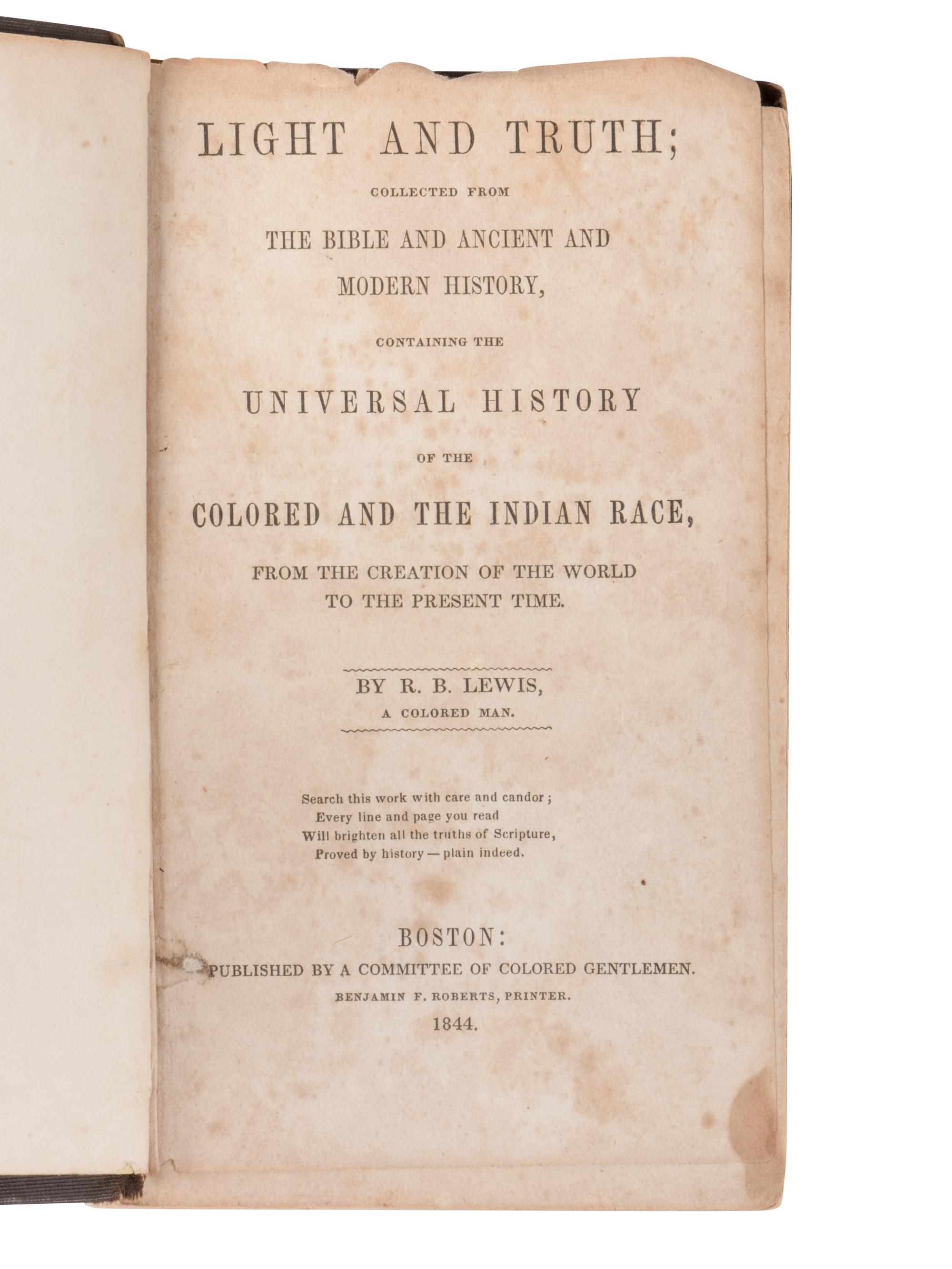 LEWIS, Robert B. Light and Truth: Collected from the Bible and Ancient and Modern History... 1844.