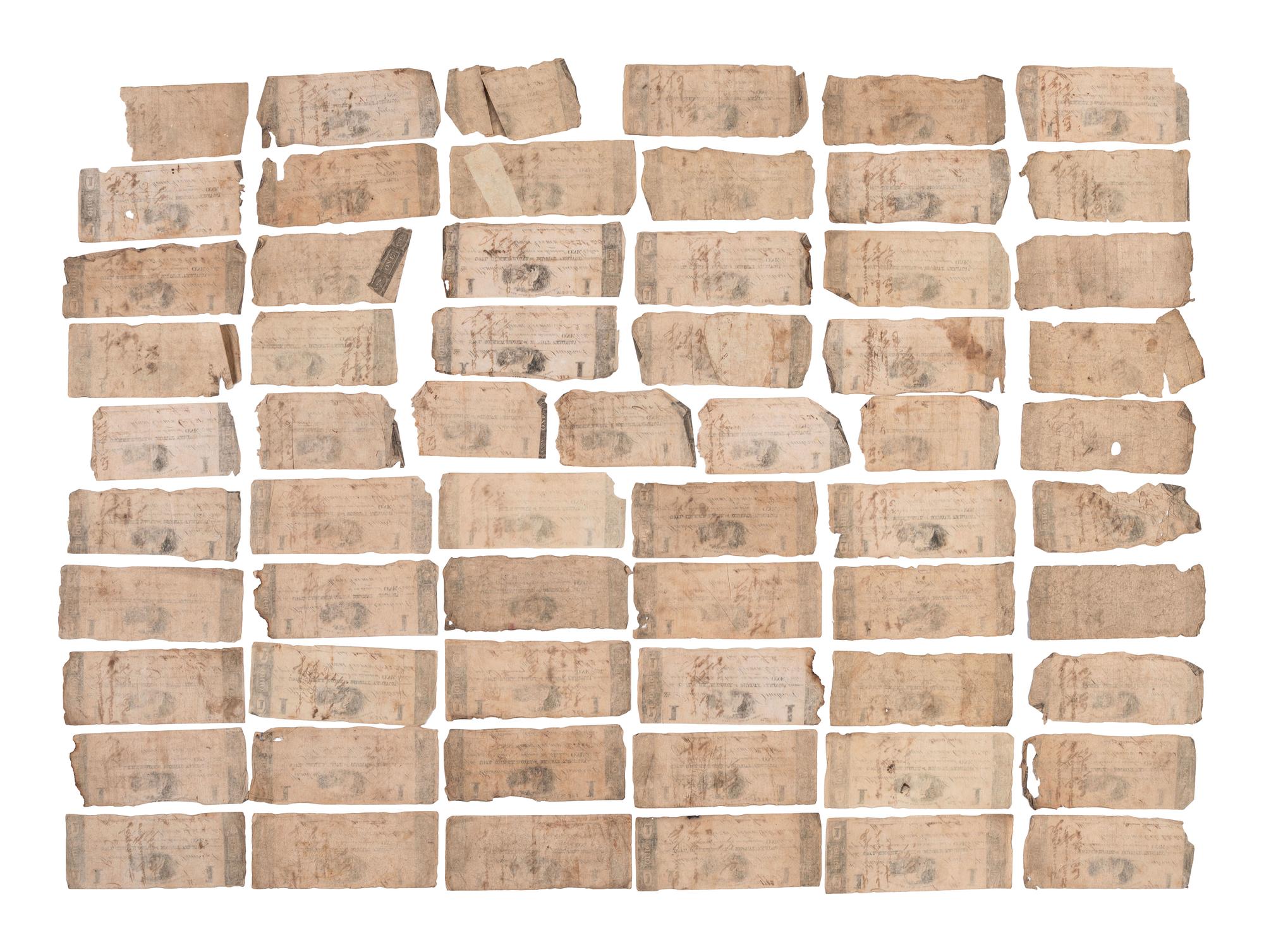 [CURRENCY]. More than 100 notes from the Owl Creek Bank of Mount Vernon, Ohio. Ca 1816-1818.