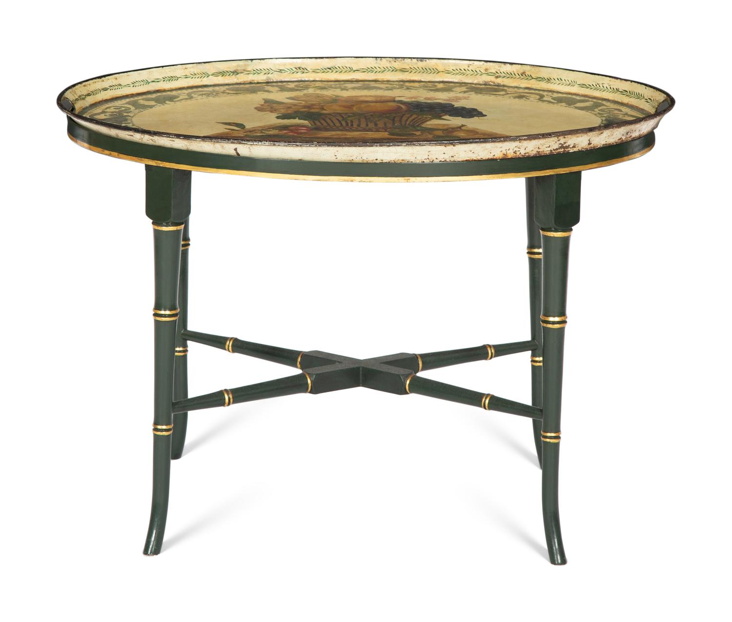 A Regency Style Painted Tole Tray Top Table