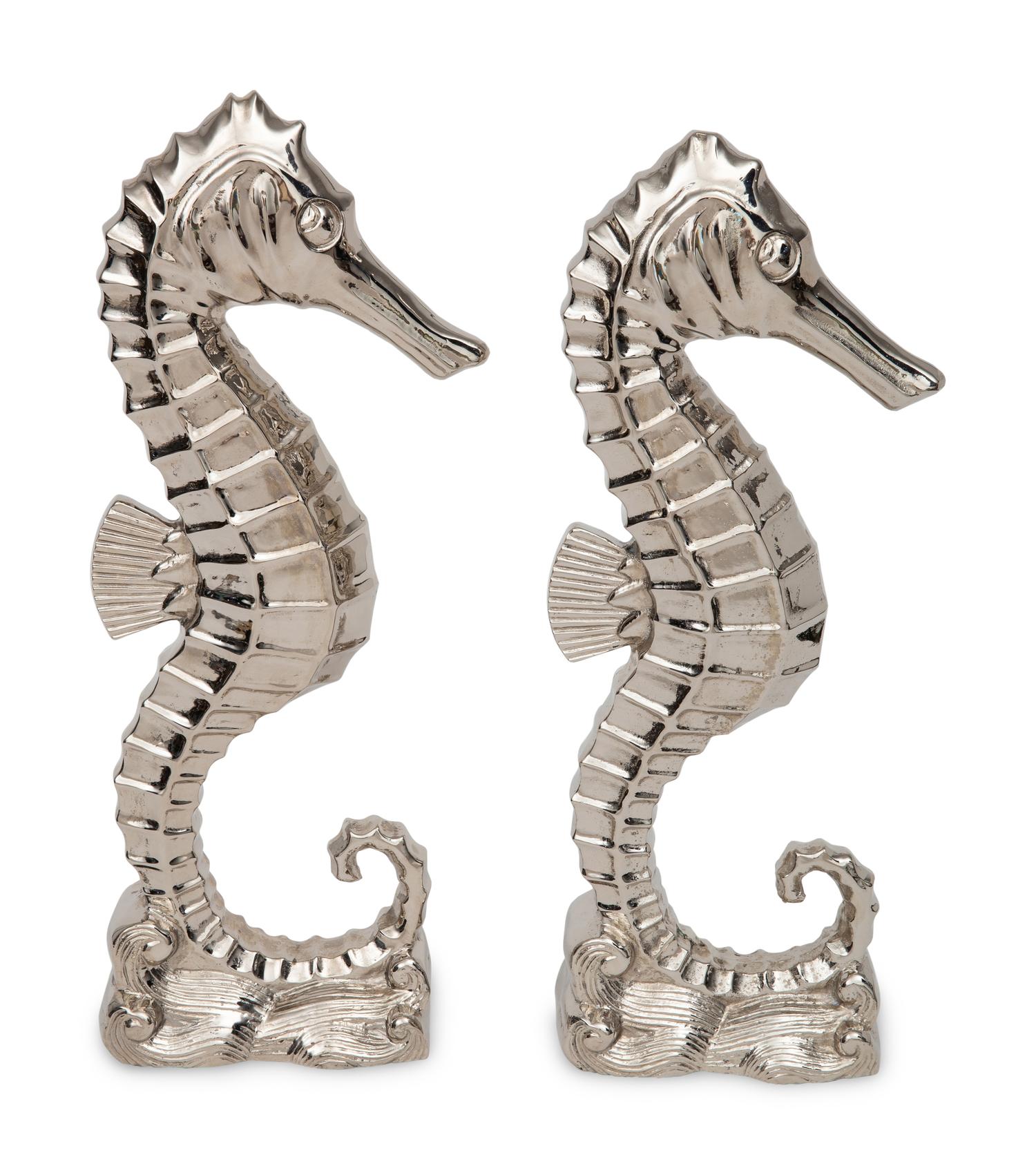 A Pair of Nickel Plated Brass Seahorse Figures