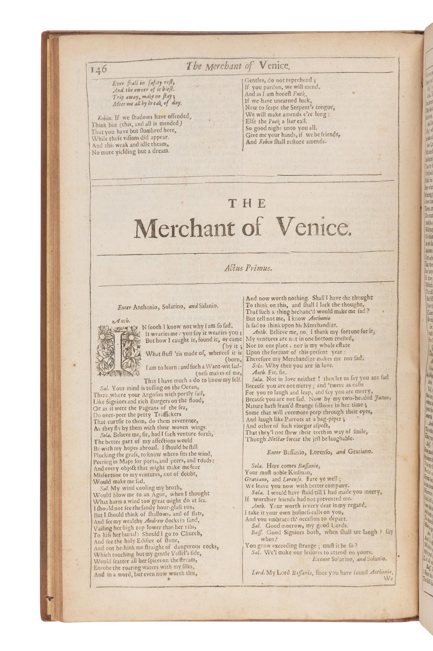 SHAKESPEARE, William (1564-1616). A group of 6 plays [extracted from: THE FOURTH FOLIO. London: H. Herringman, E. Brewster, and R. Bentley, 1685].