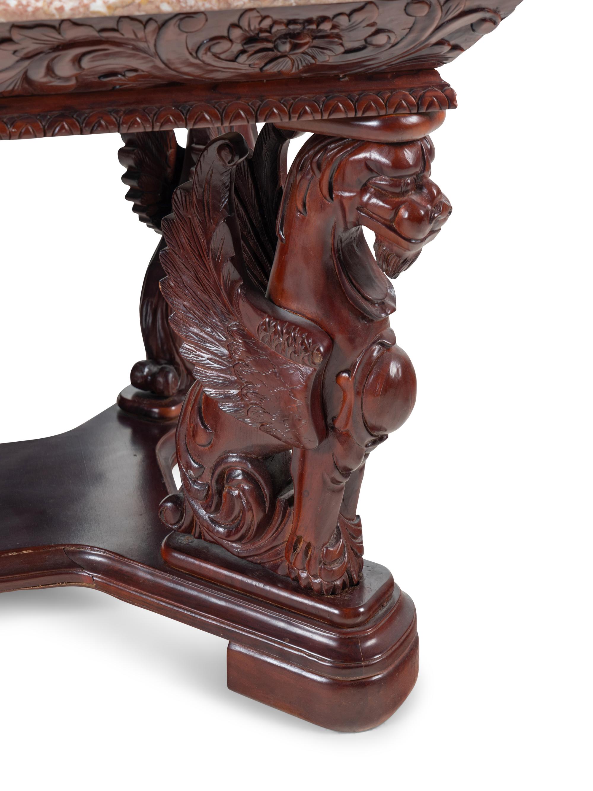 A Carved Marble-Top Desk in the Manner of R.J. Horner