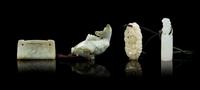 Three Carved Jade Articles Height of tallest 2 inches.
