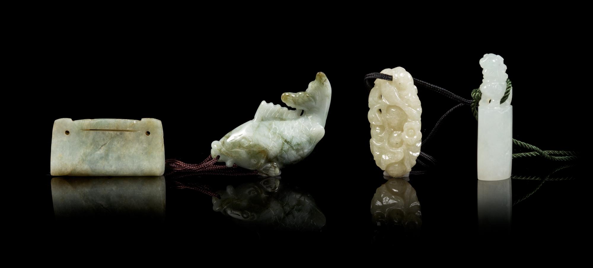 Three Carved Jade Articles Height of tallest 2 inches.