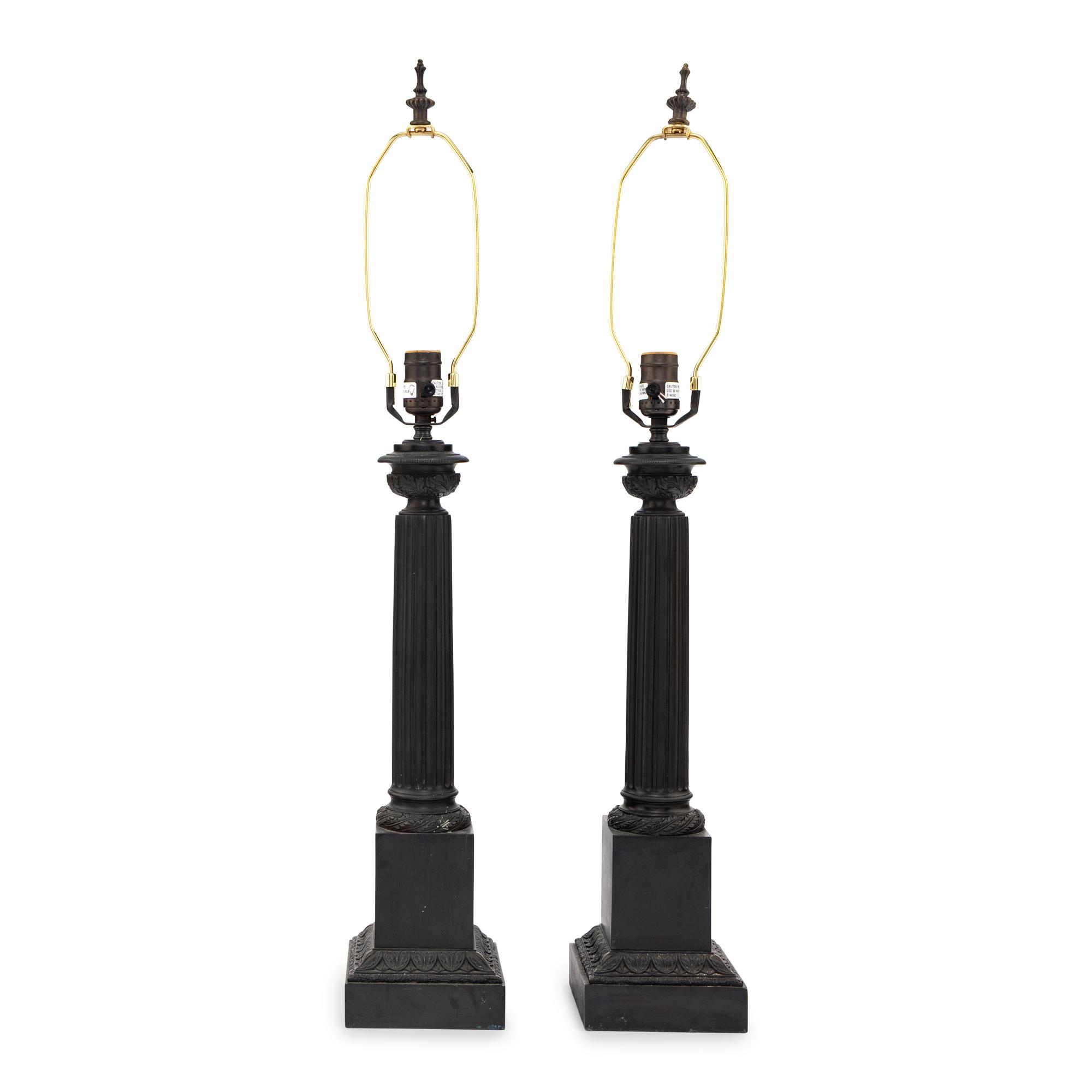 A Pair of Neoclassical Style Patinated Bronze Table Lamps