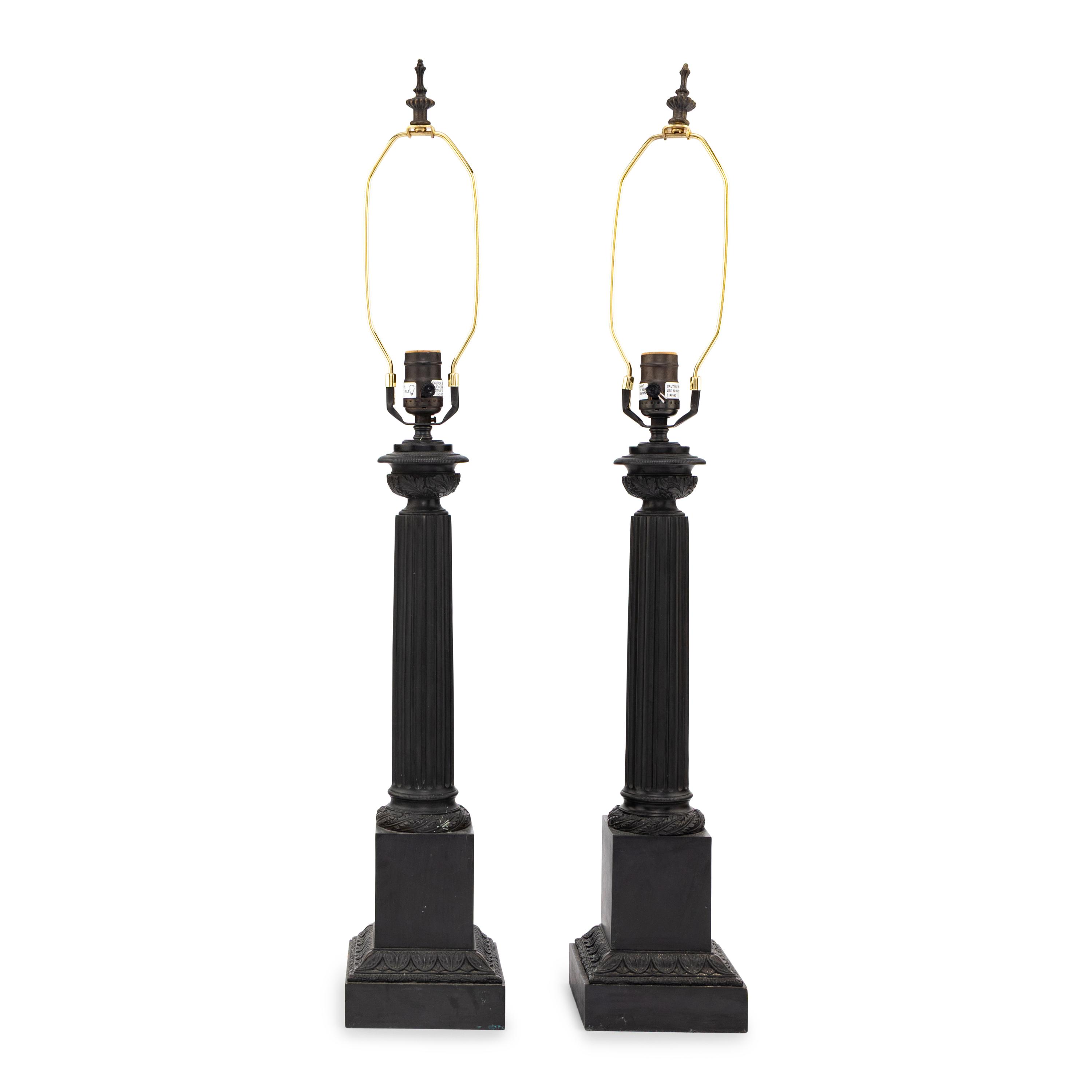 A Pair of Neoclassical Style Patinated Bronze Table Lamps