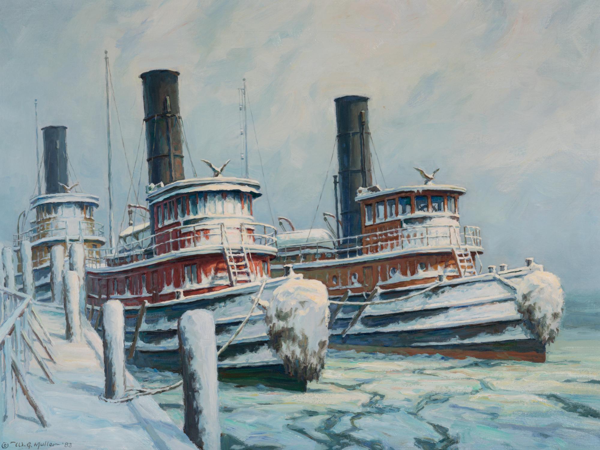 New York Harbor Steam Tugs Laid-Up in Winter at Turn of Century , 1983