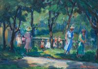 Francesco Spicuzza, (Wisconsin, 1883-1962), Sunday Strolling, Lincoln Park and Big Cedar Lake, circa 1930's (two works)