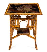 A Victorian Bamboo and Lacquer Table Height 28 1/2 x width 26 x depth 26 inches. — LATE 19TH CENTURY