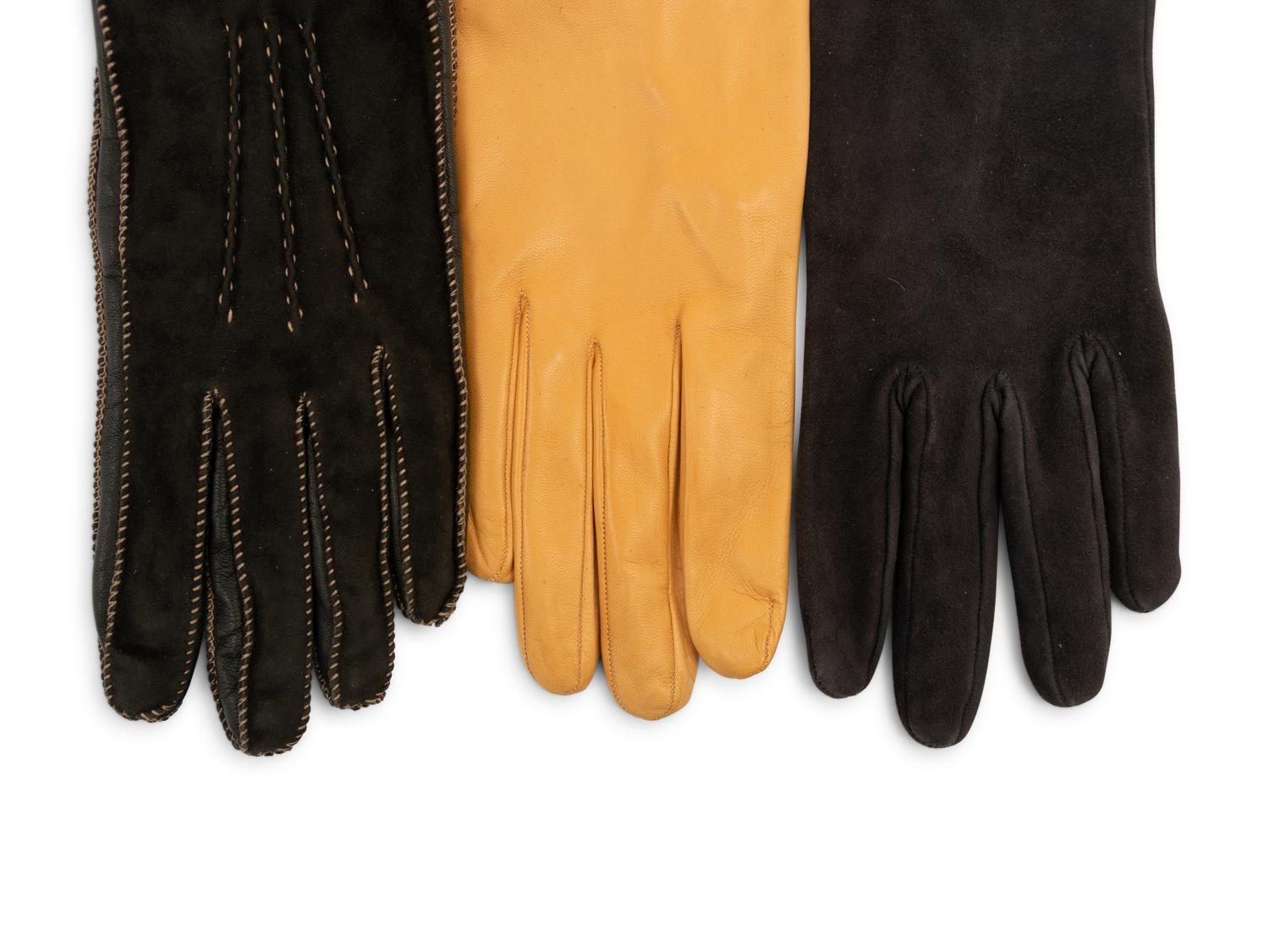 Three Pairs of Suede and Leather Gloves: One Brunello Cucinelli, One Loro Piana, One Lambertson Truex