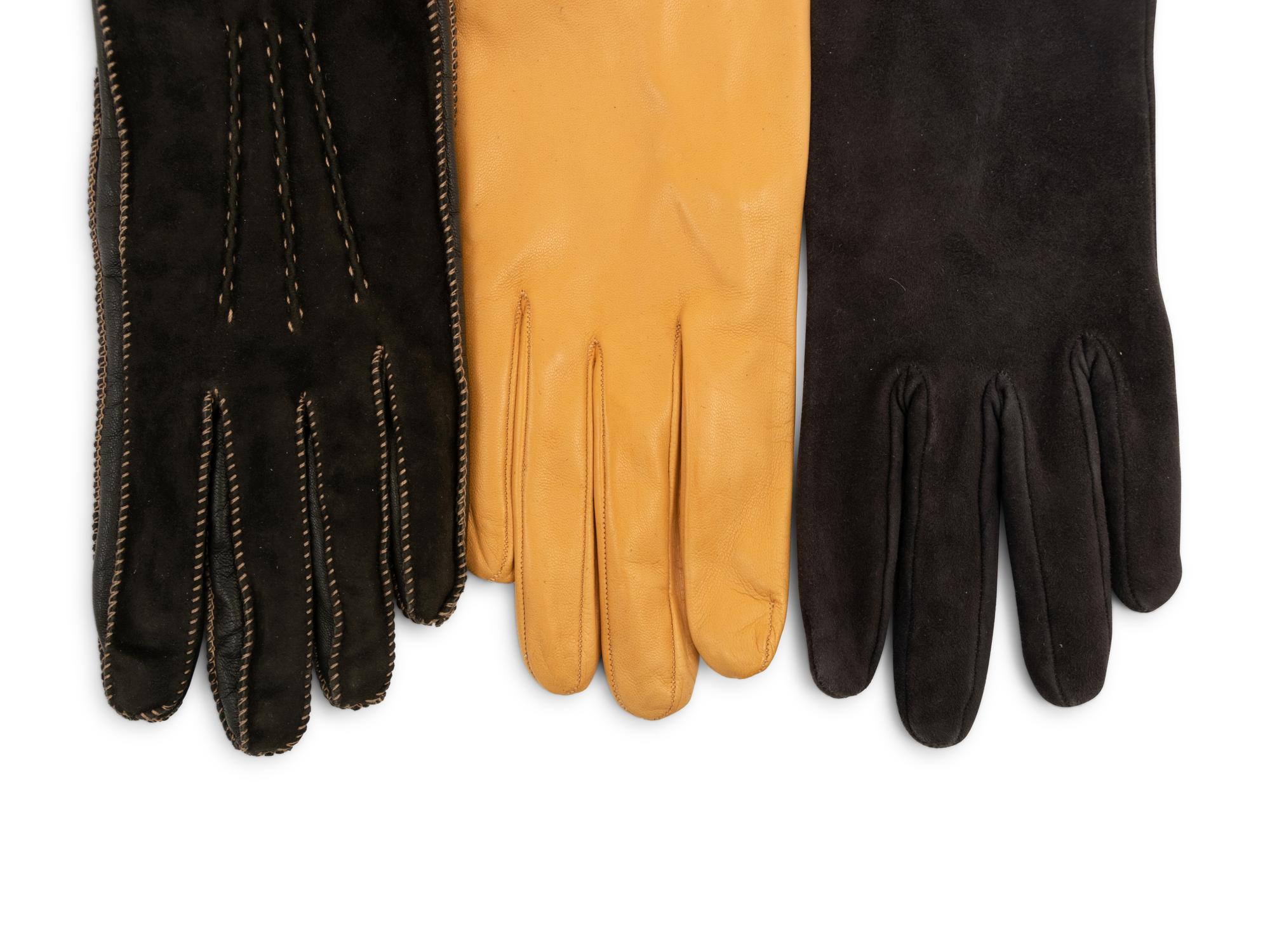 Three Pairs of Suede and Leather Gloves: One Brunello Cucinelli, One Loro Piana, One Lambertson Truex
