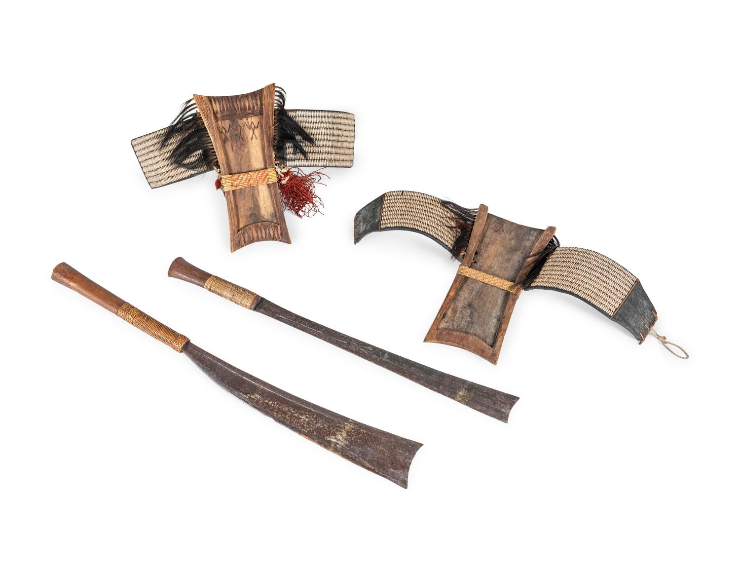 Two Naga Hill Tribe Dao Swords and Two Garter Belts