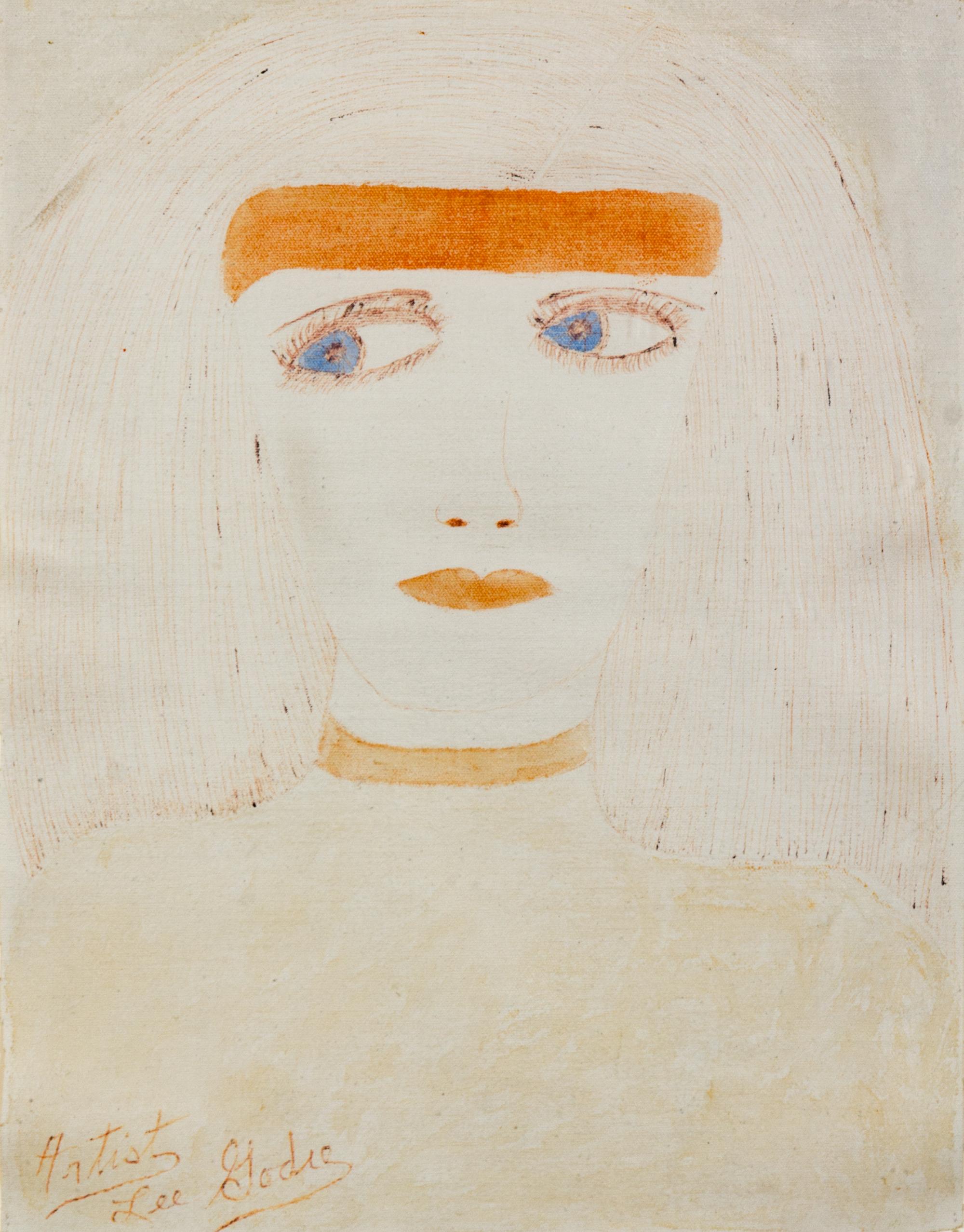 Lee Godie, (American, 1908-1994), Untitled (Girl with Orange Headband)