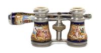 A Pair of Continental Enameled Opera Glasses, Width 3 7/8 inches.