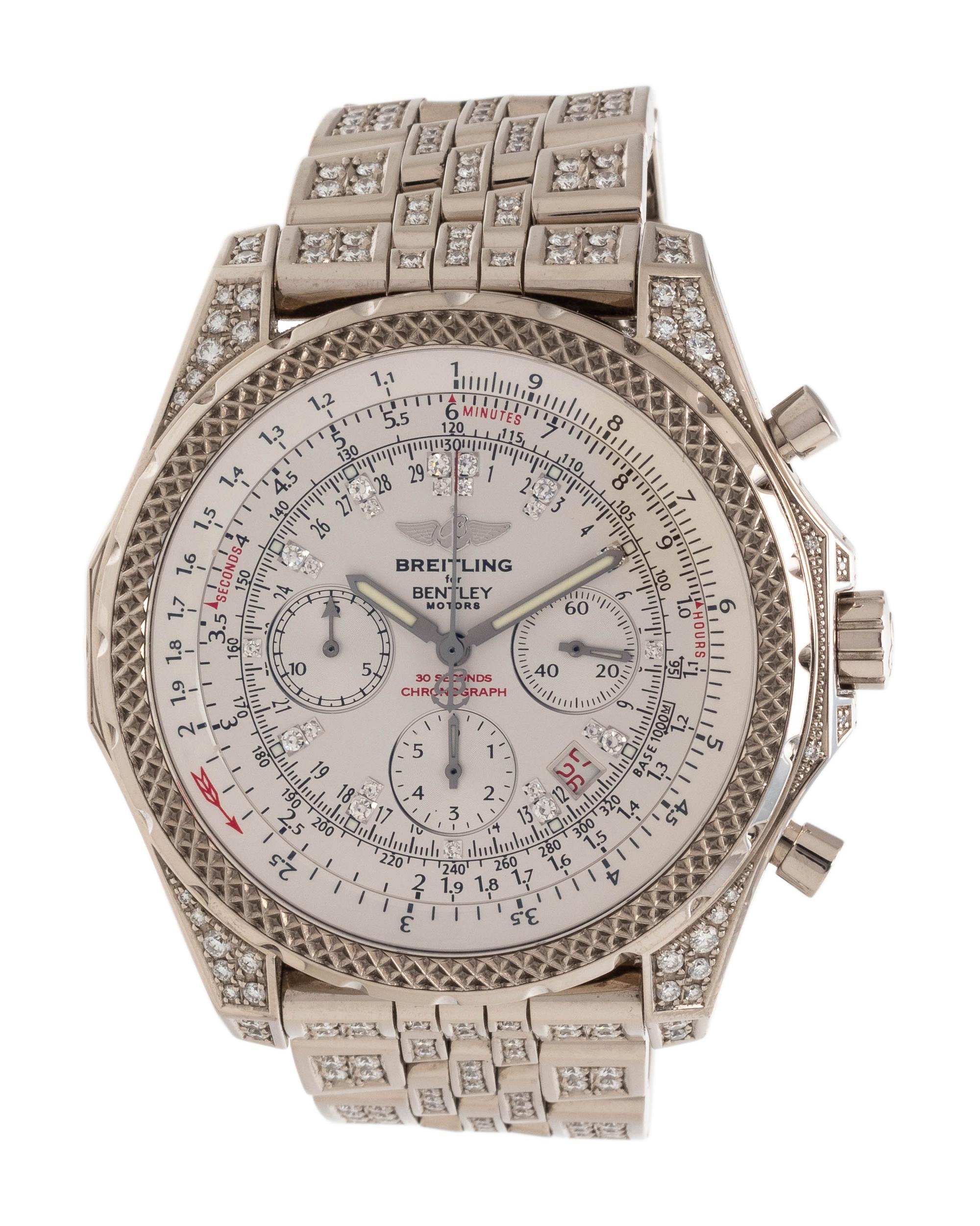 A RARE BREITLING, BENTLEY MOTORS REF. J25362 18K WHITE GOLD AND DIAMOND LIMITED EDITION CHRONOGRAPH WRISTWATCH