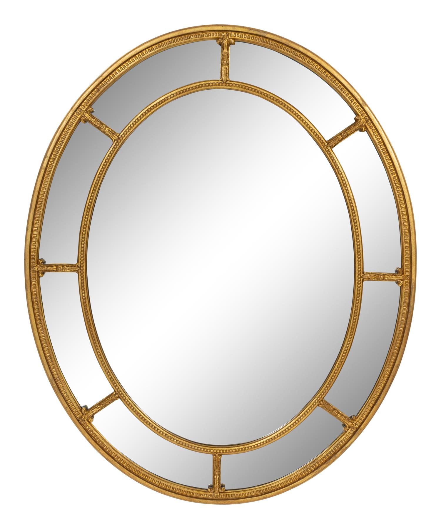 A George III Style Giltwood Oval Parclose Mirror with Beveled Glass