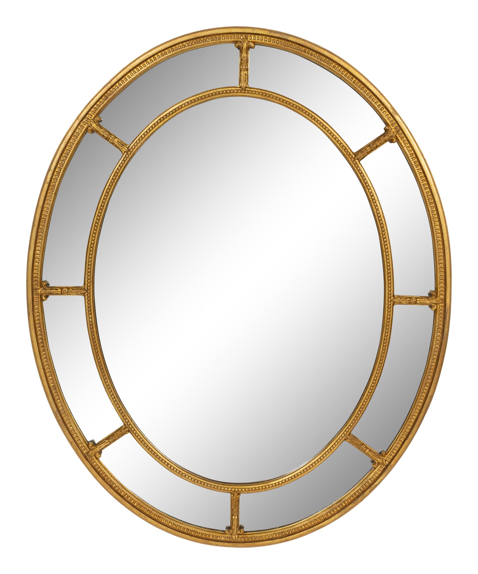 A George III Style Giltwood Oval Parclose Mirror with Beveled Glass