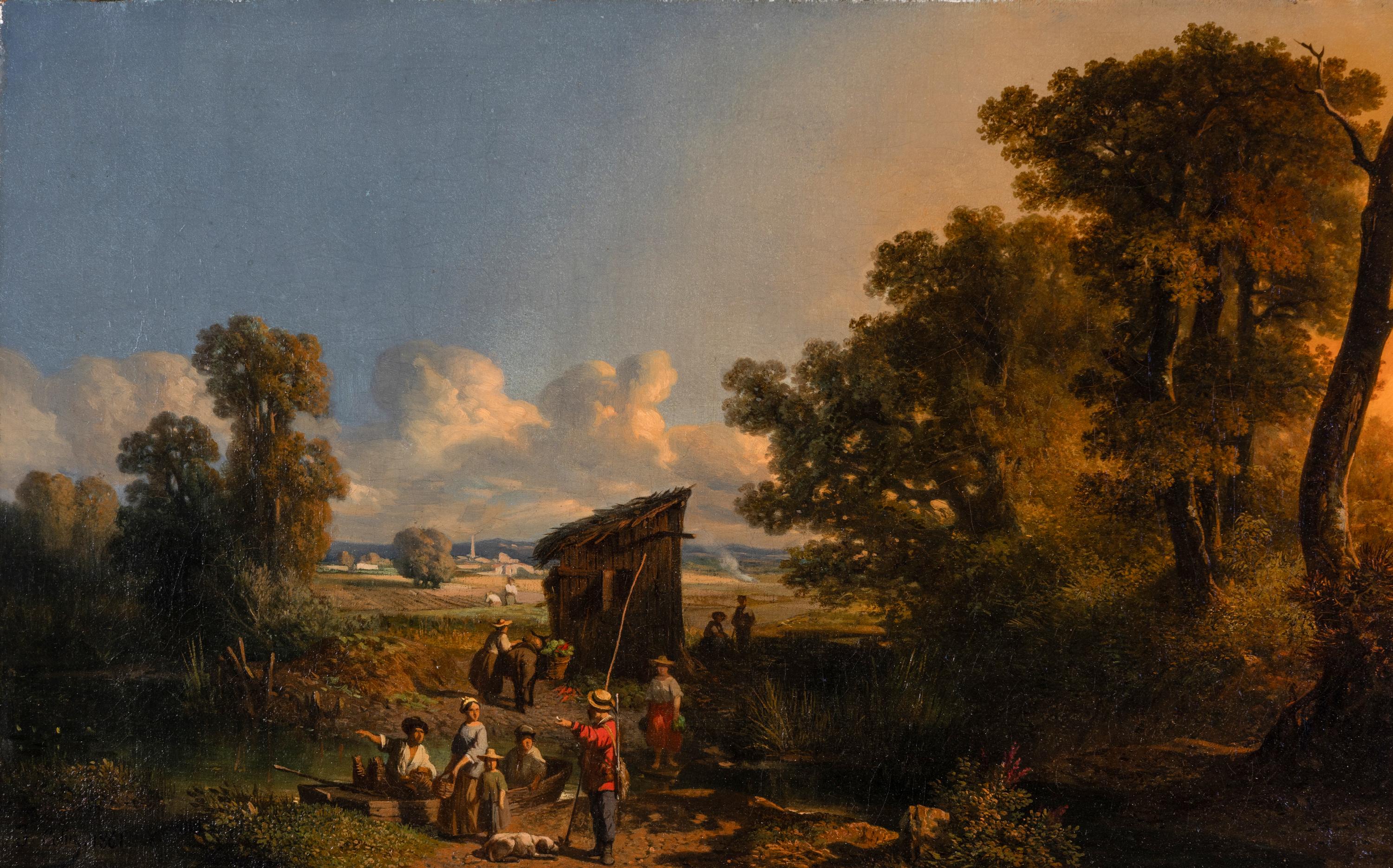 François Colin (French, 1798–1864) — Bords de rivière animée , 1861