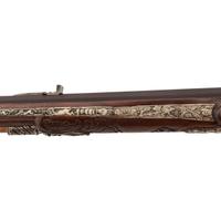 Contemporary Flintlock Jaeger Rifle with Actaeon and Hunting Motifs by John B. Derrick (American, b.1936)