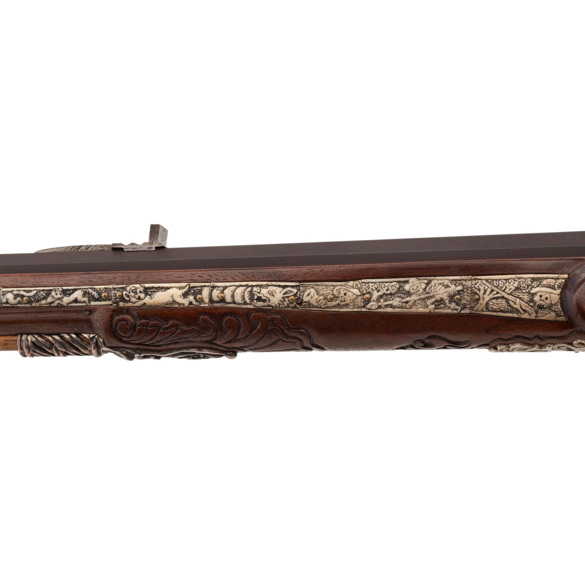 Contemporary Flintlock Jaeger Rifle with Actaeon and Hunting Motifs by John B. Derrick (American, b.1936)