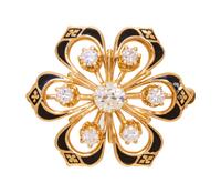 A Yellow Gold, Diamond and Enamel Flower Motif Pendant/Brooch,