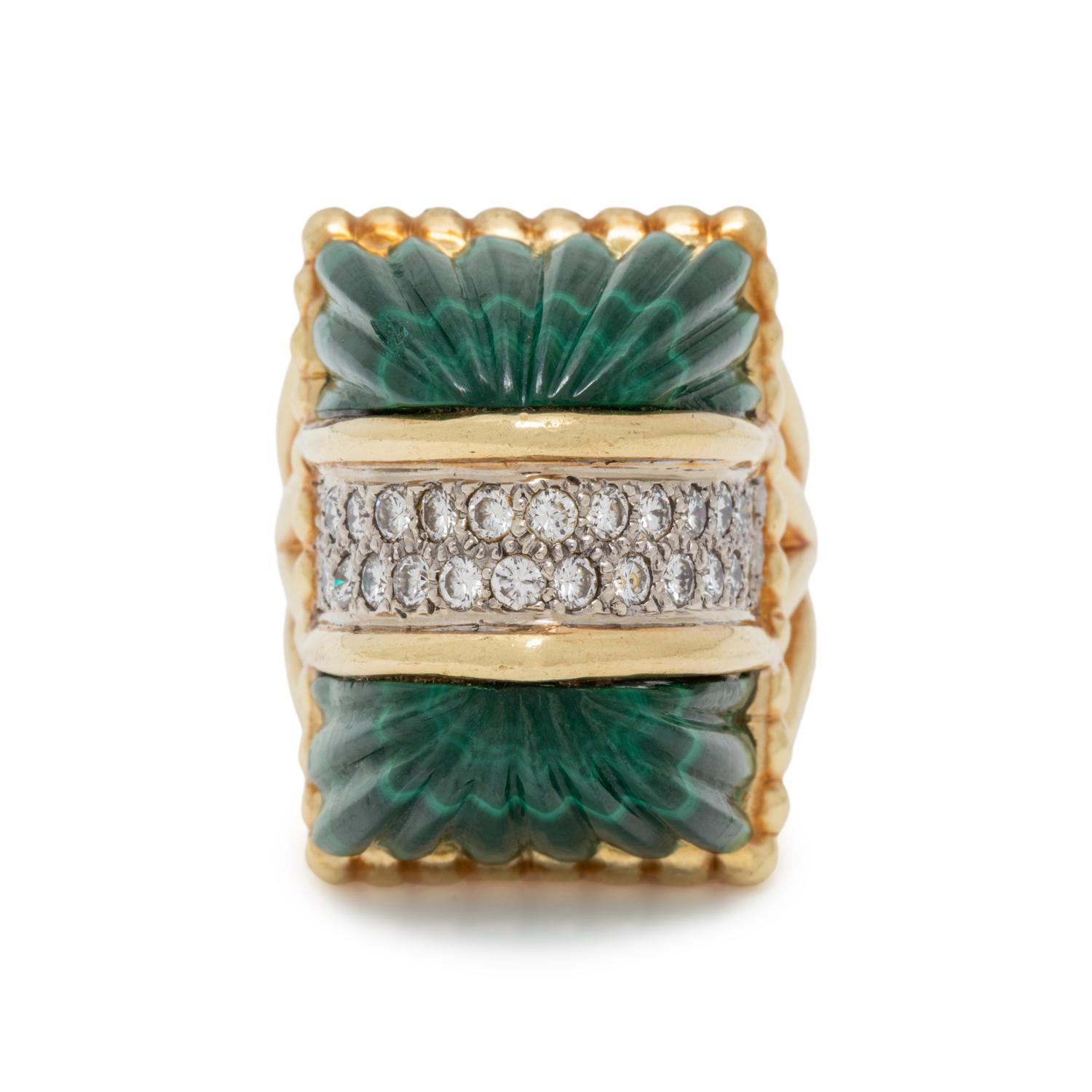 R. STONE, VINTAGE, DIAMOND AND MALACHITE RING