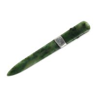 A Silver, Silver-Gilt and Hardstone Cabochon Mounted Nephrite Letter Opener