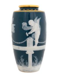 A Mintons Pâte-sur-Pâte Peacock Blue-Ground Vase