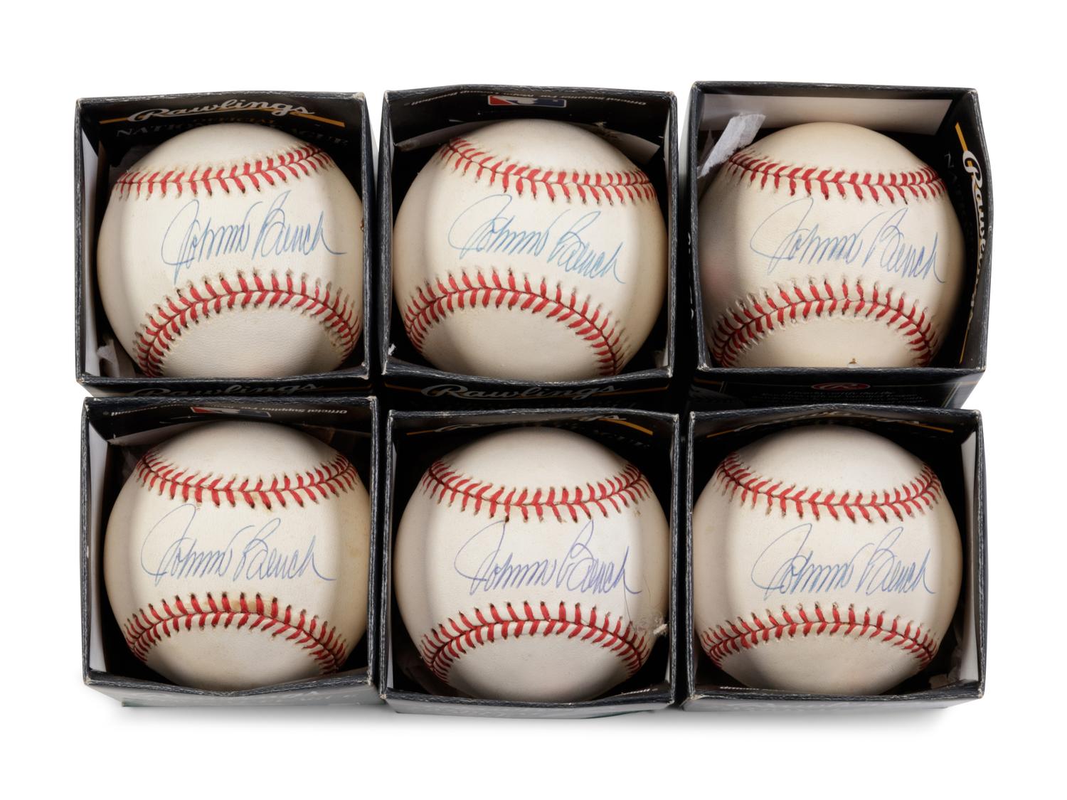 A Group of Six Johnny Bench Signed Baseballs,