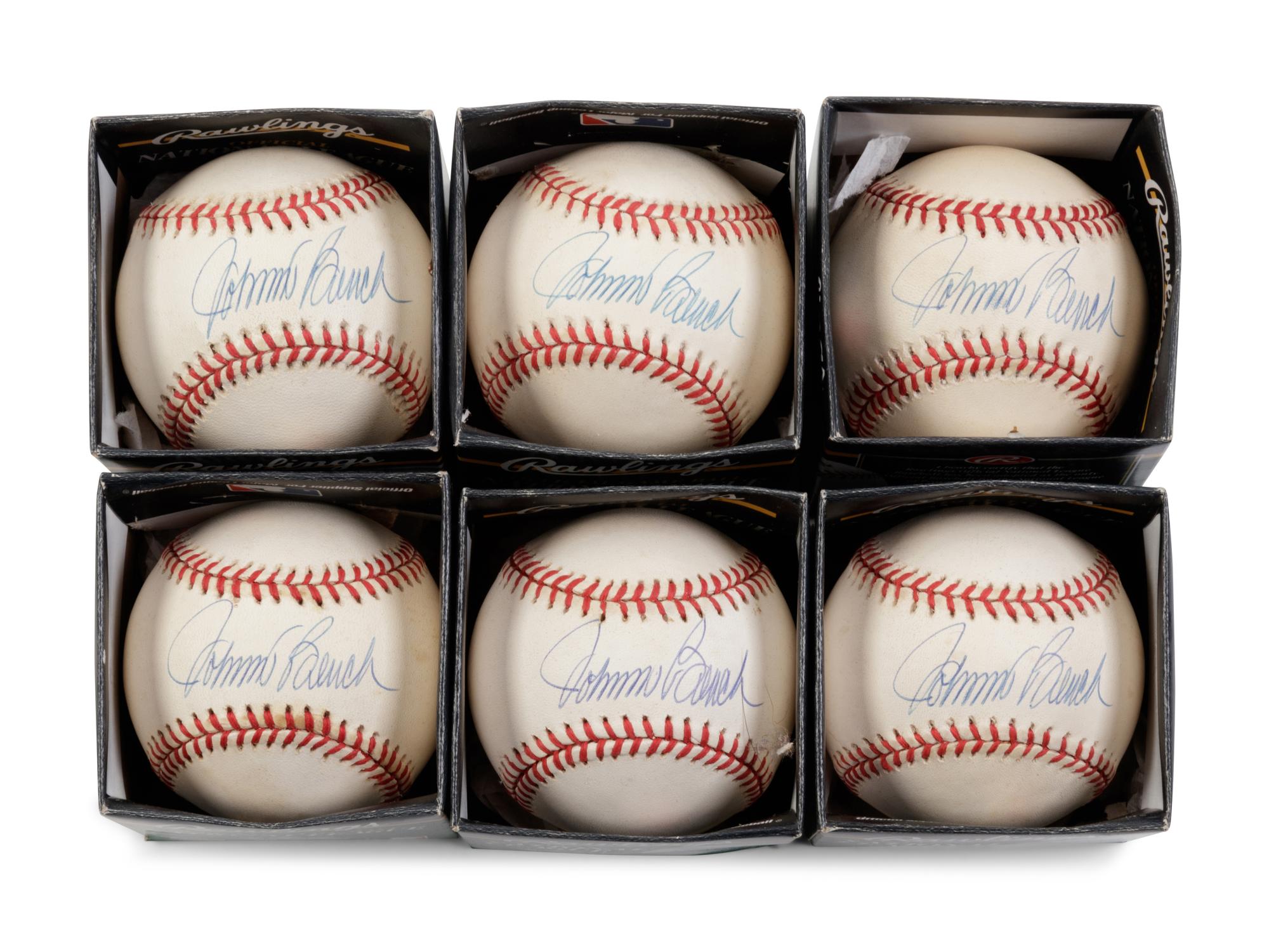 A Group of Six Johnny Bench Signed Baseballs,