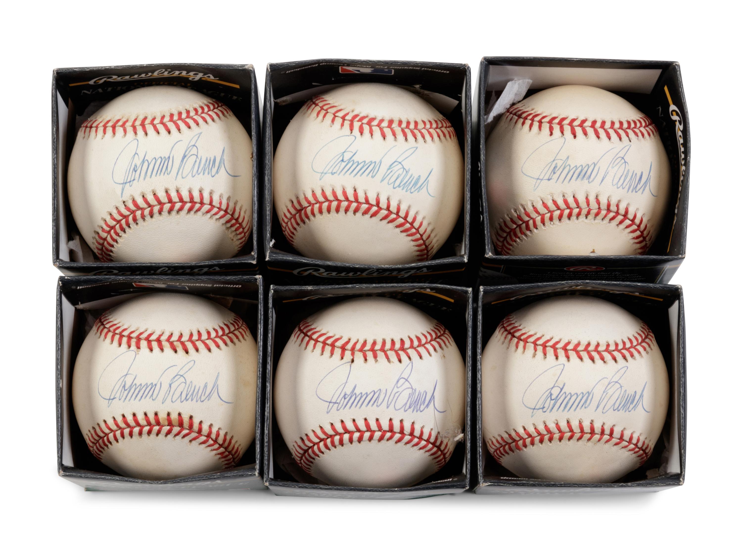 A Group of Six Johnny Bench Signed Baseballs,