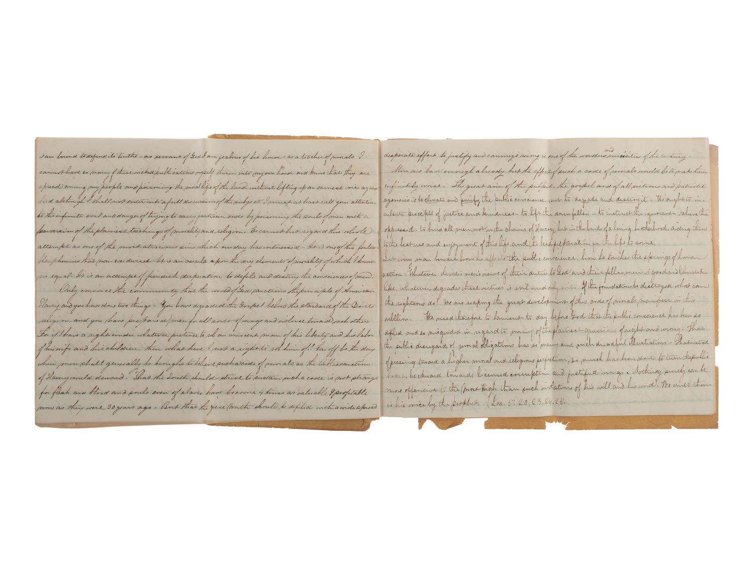 [CIVIL WAR]. Manuscript sermon signed by J. Romeyn Berry, including discussion of the evil of slavery. Kinderhook, NY, 26 September 1861.