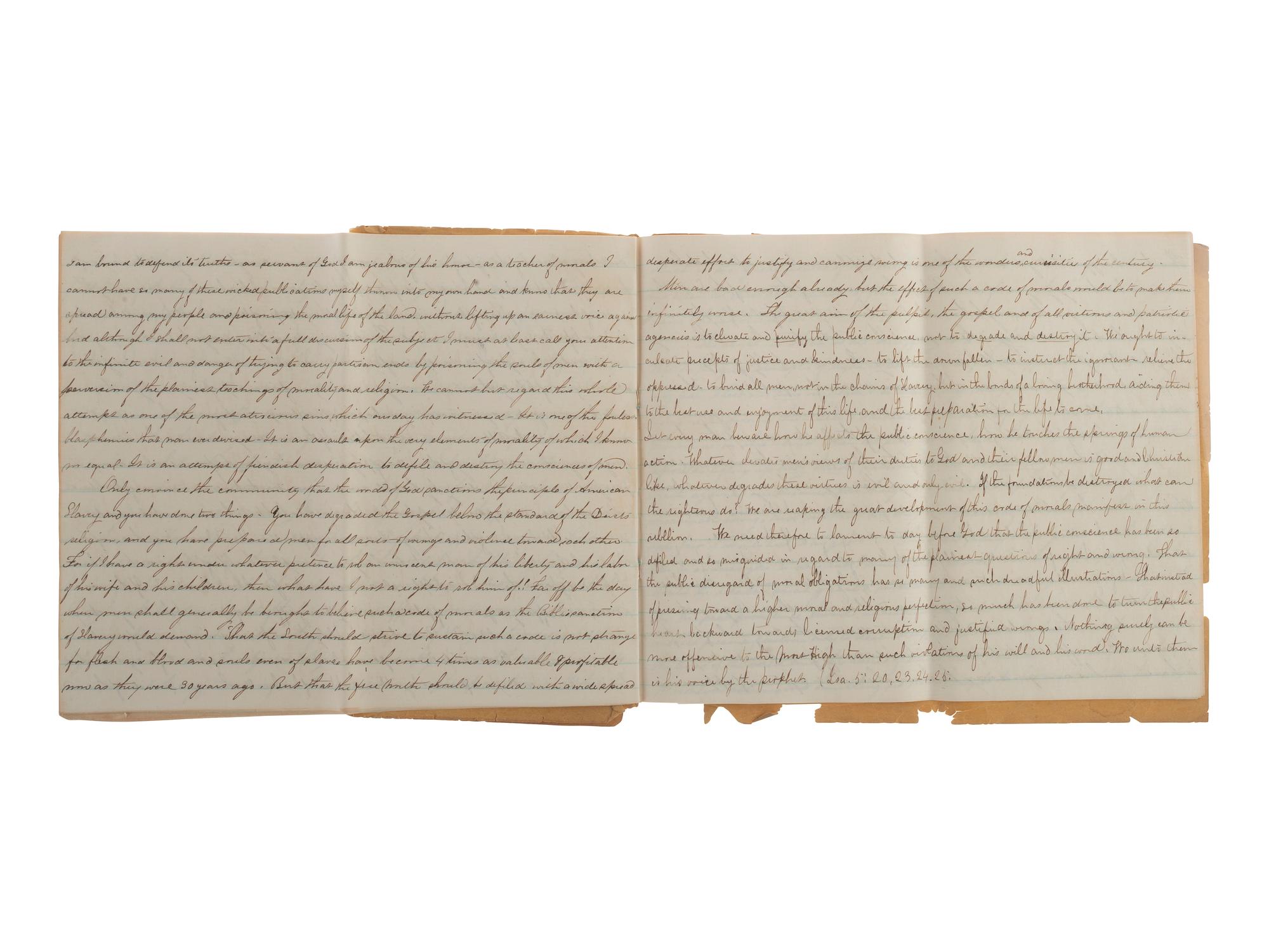 [CIVIL WAR]. Manuscript sermon signed by J. Romeyn Berry, including discussion of the evil of slavery. Kinderhook, NY, 26 September 1861.