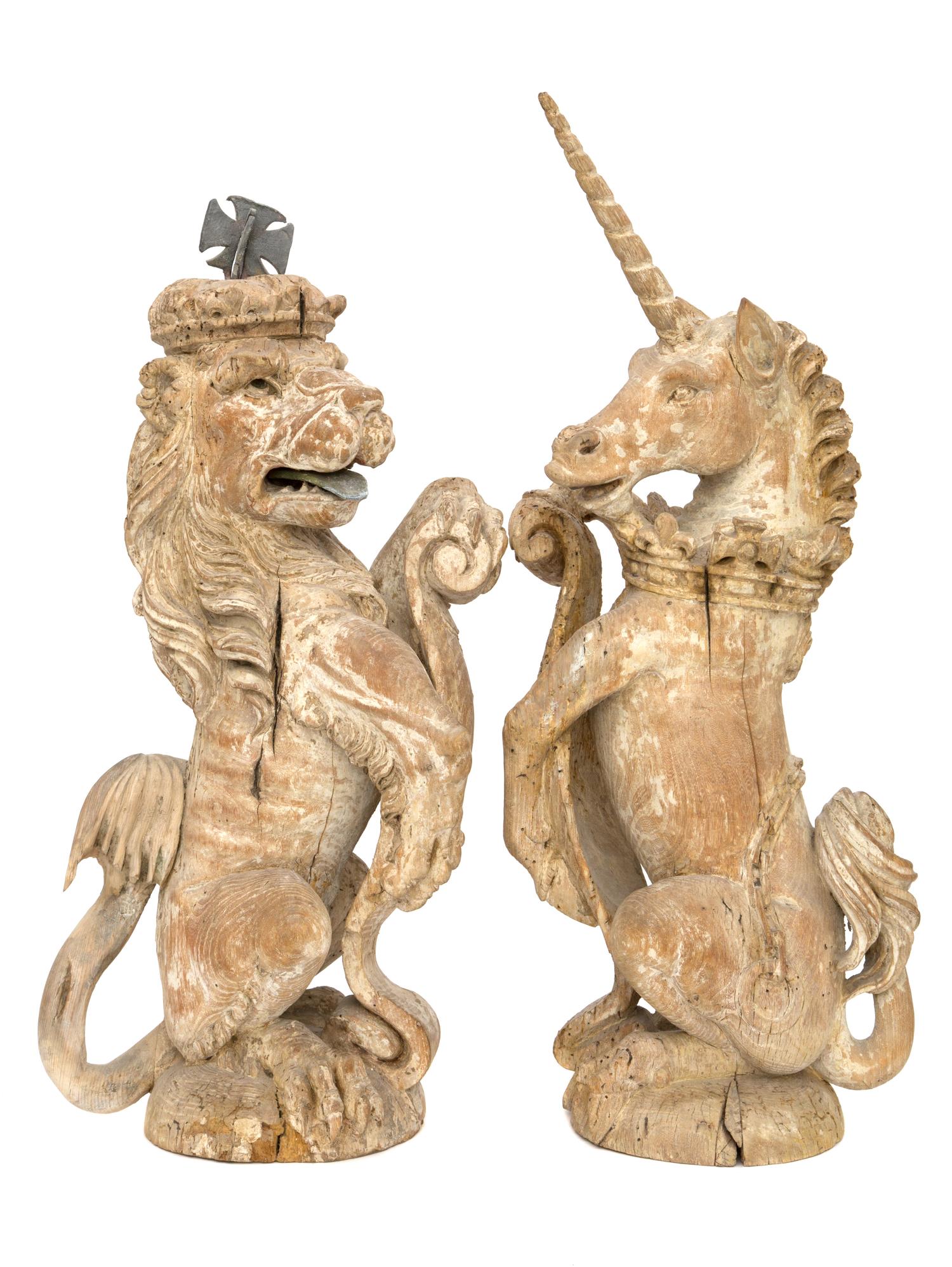 A Pair of Continental Limed Wood Figures Height 22 inches.