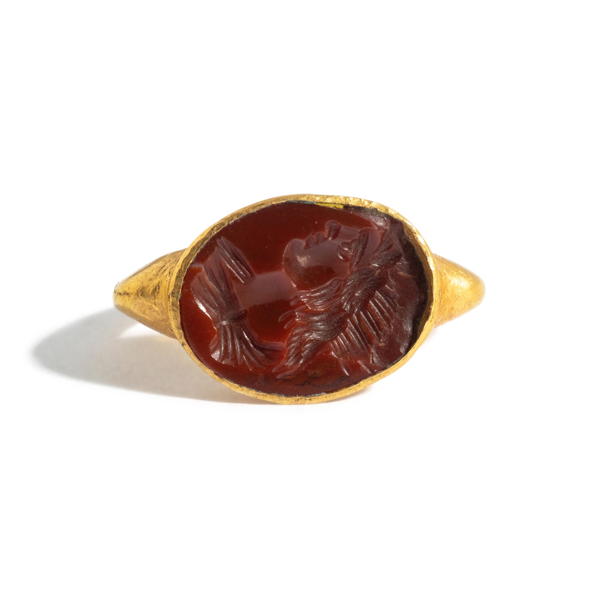 A Roman Gold and Carnelian Finger Ring with the God Helios
