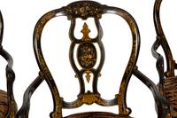 A Set of Three Victorian Ebonized Gilt and Mother of Pearl Chinoiserie Open Armchairs